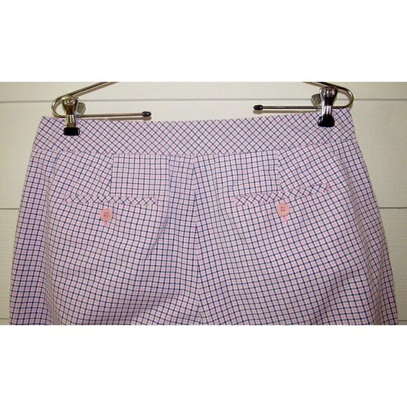 New Talbots Signature Pink & Blue Plaid Capri Tab Pants Sz 8 - Picture 4 of 6